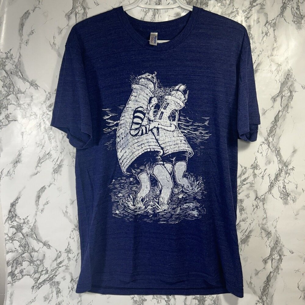 vtg y2k AMERICAN APPAREL 50/25/25 rayon blend Dancing Lighthouse track tshirt L - Picture 2 of 7